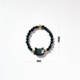Fortune Guardian Cat Ring: Black Spinel, Natural Black Butterfly Shell & Gold-Plated Copper - Looziivet