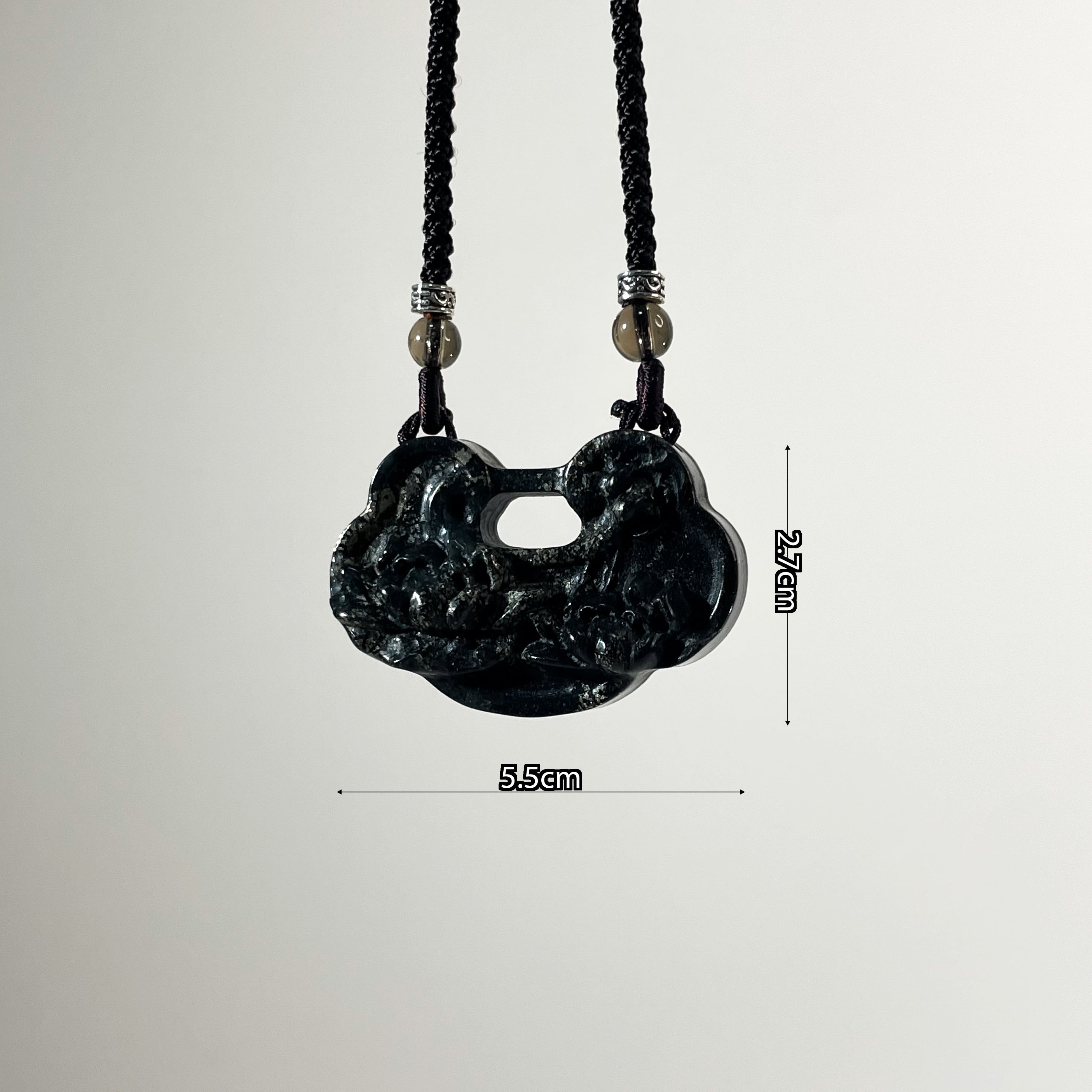 Handcrafted One And Only Black Gold Xiu Jade Peaceful Longevity Flower Lock - Looziivet