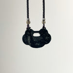 Handcrafted One And Only Black Gold Xiu Jade Peaceful Longevity Flower Lock - Looziivet