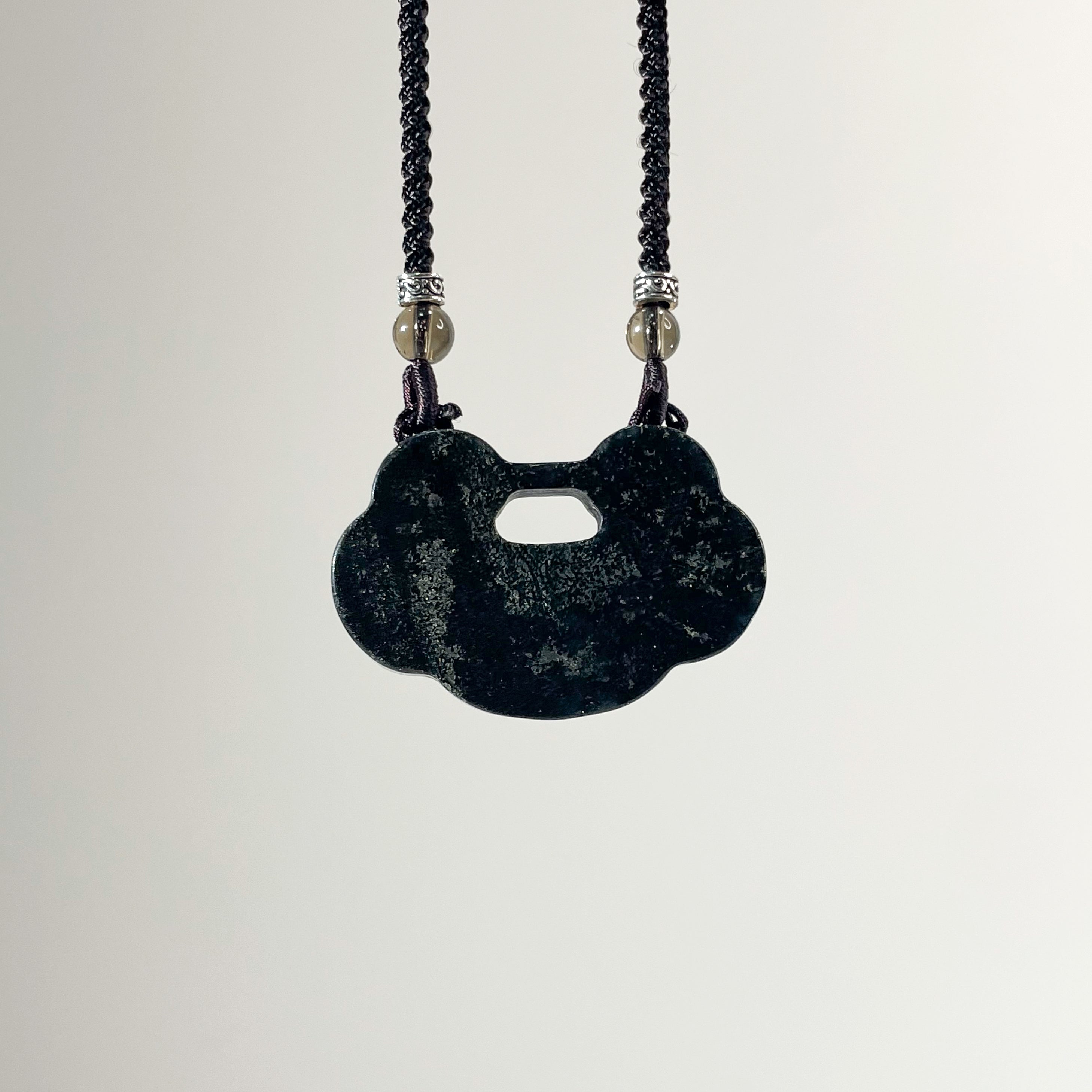 Handcrafted One And Only Black Gold Xiu Jade Peaceful Longevity Flower Lock - Looziivet