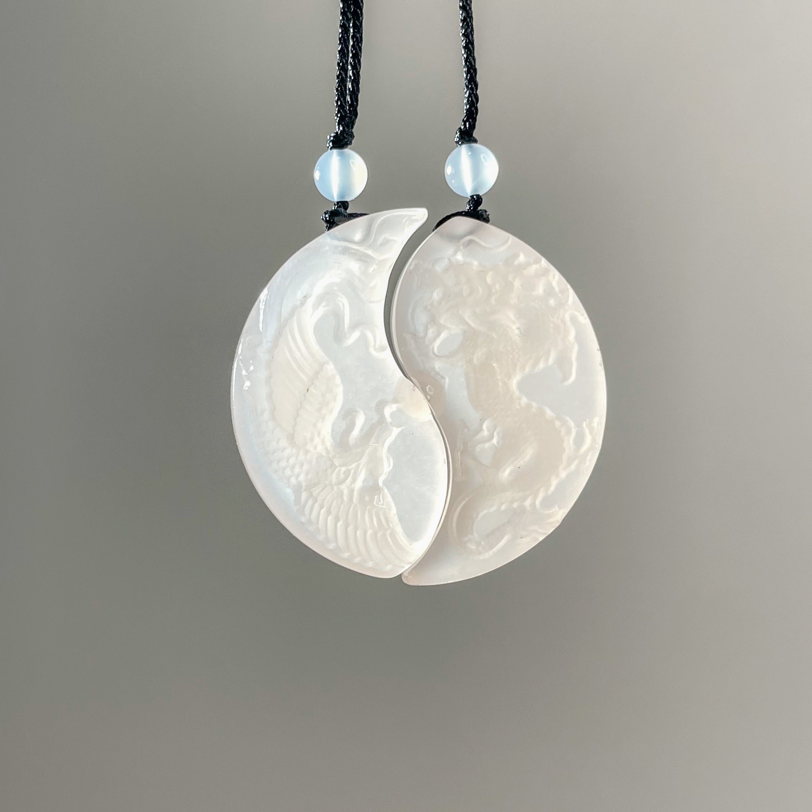 Handcrafted One and Only Dragon & Phoenix Afghan Jade Pendants - Looziivet