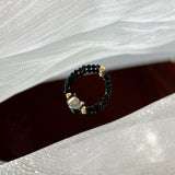 Fortune Guardian Cat Ring: Black Spinel, Natural Black Butterfly Shell & Gold-Plated Copper - Looziivet