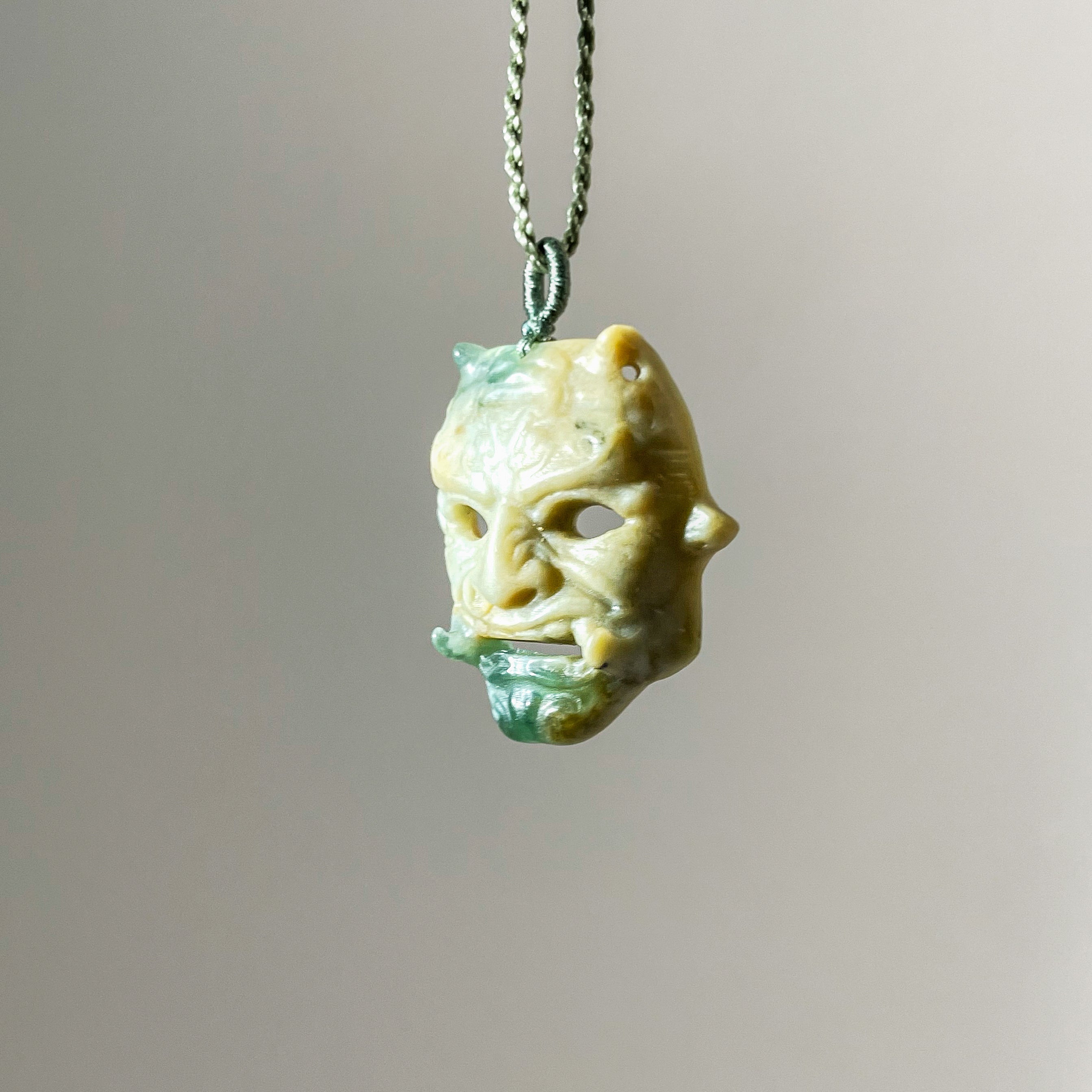 Prajna Mask – One and Only, Handcrafted Masterpiece in Xiu Jade with Green Accents - Looziivet