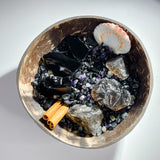 Bowl  with black obsidian and smoky quartz for protection