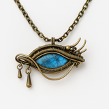 Eye of Aeloria – Handmade Wire-Wrapped Labradorite Eye Pendant in Antique Brass
