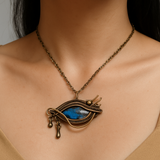 Eye of Aeloria – Handmade Wire-Wrapped Labradorite Eye Pendant in Antique Brass