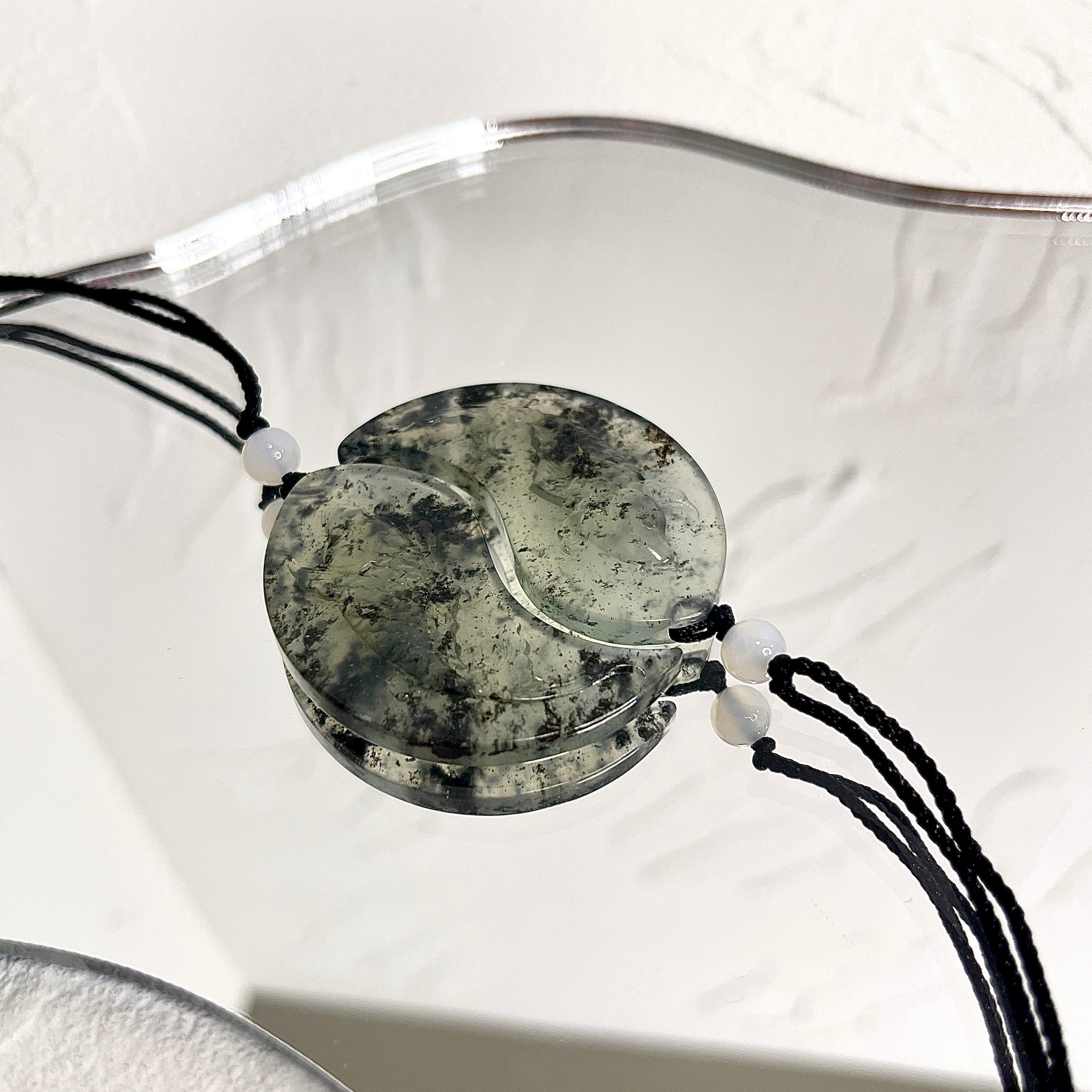 Handcraft One And Only Natural Ink-Wash Xiu Jade Double Fish Pair Pendant - Looziivet