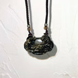 Handcrafted One And Only Black Gold Xiu Jade Peaceful Longevity Flower Lock - Looziivet