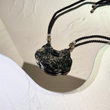 Handcrafted One And Only Black Gold Xiu Jade Peaceful Longevity Flower Lock - Looziivet